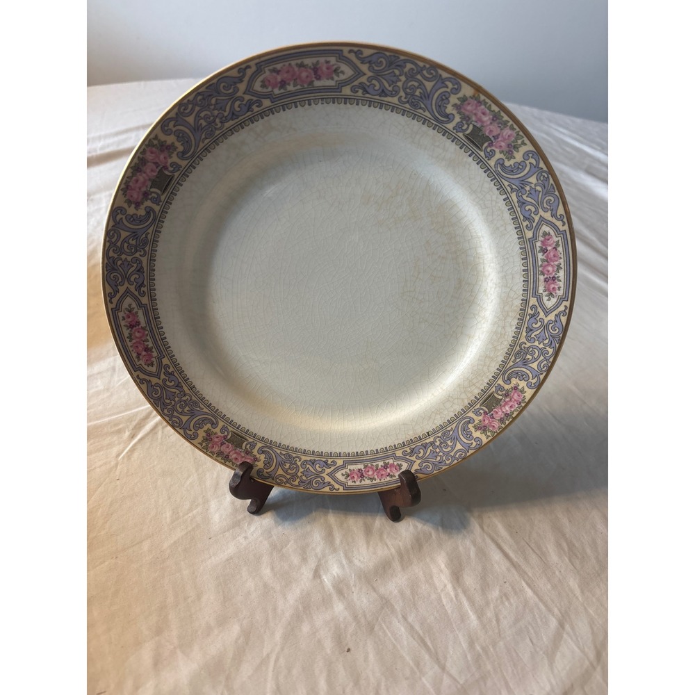 Homer Laughlin Hopewell China Plates Set of 4Pink Rose Purple Scroll Vintage
